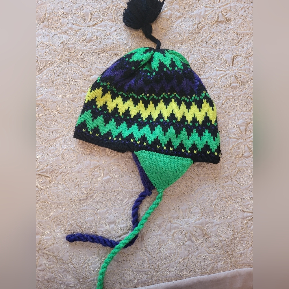 Colorful Knit Winter Hat with Tassel